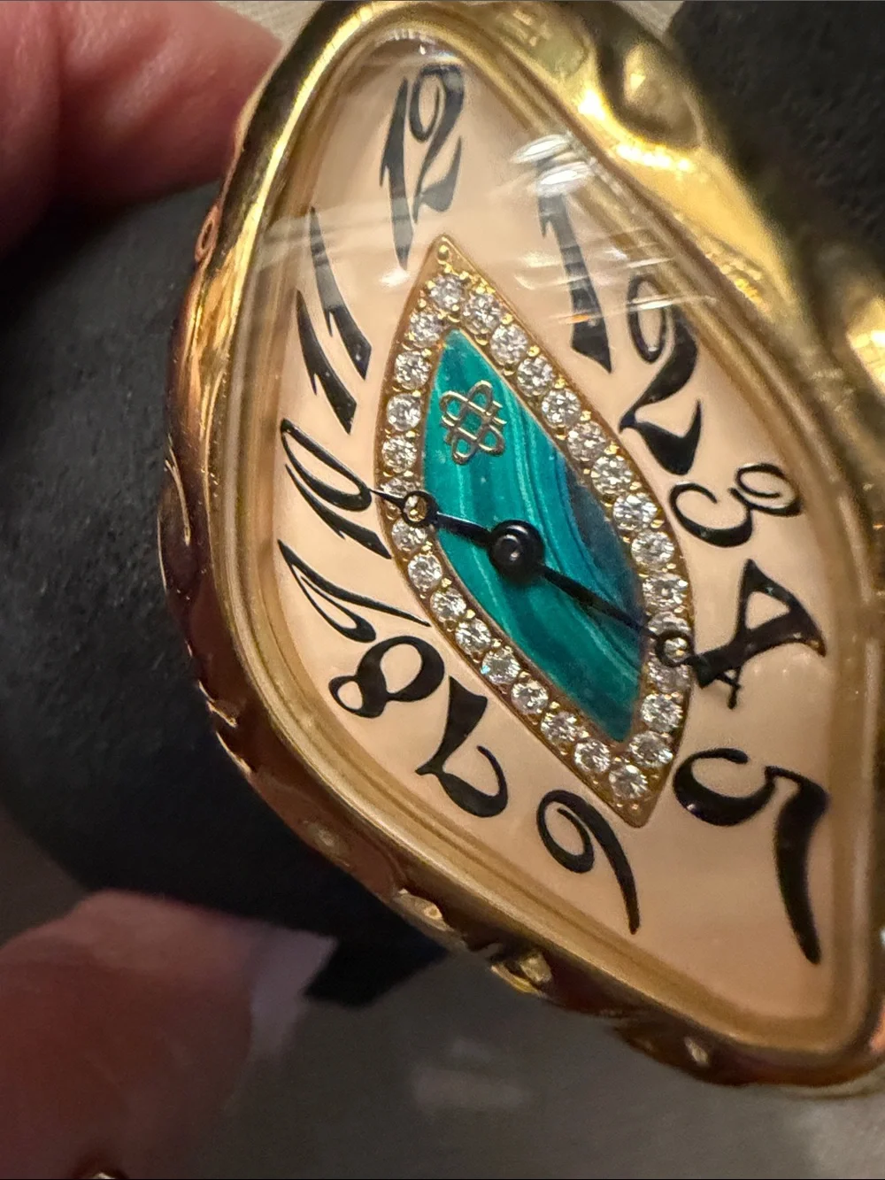 Pascal Gold Teardrop Statement Ring with Teal Inlay and diamonds